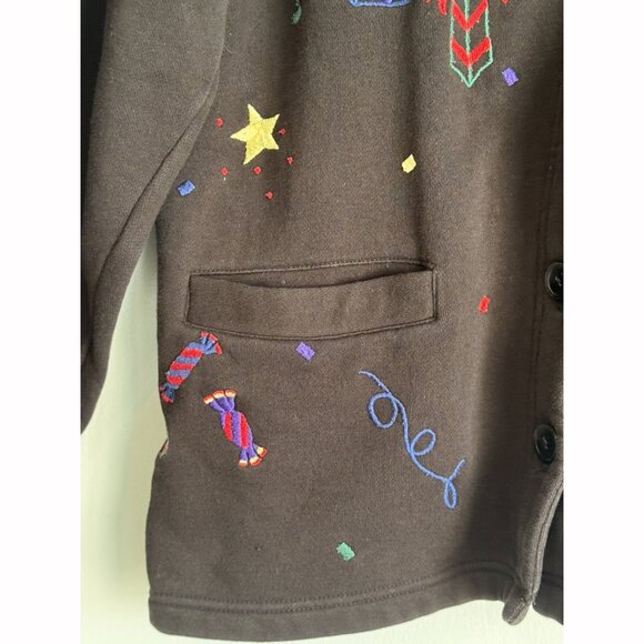 Talbots Holiday Cardigan Women’s Large Black Embroidered Festive Ugly Christmas - Picture 4 of 11